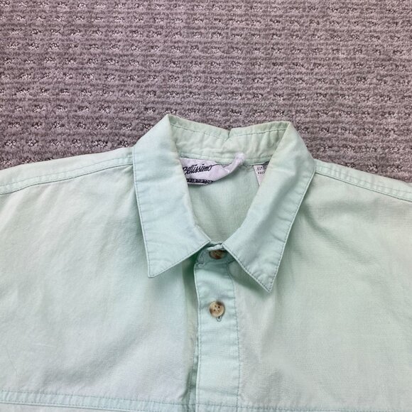 Vintage Polo Shirt Men Large L Green BELLISSIMO Button Up 80s 100% Cotton Casual - Picture 3 of 12